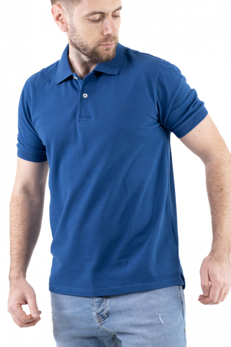 Tricou barbati polo albastru denim regular fit [8]