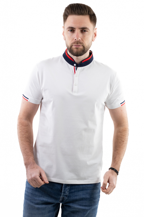 Tricou barbati alb cu guler tunica [6]