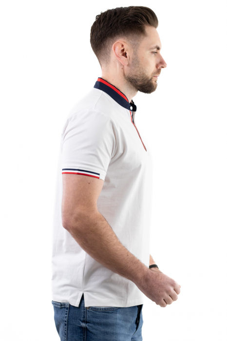 Tricou barbati alb cu guler tunica [2]