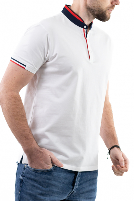 Tricou barbati alb cu guler tunica [5]
