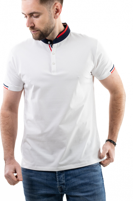 Tricou barbati alb cu guler tunica [7]