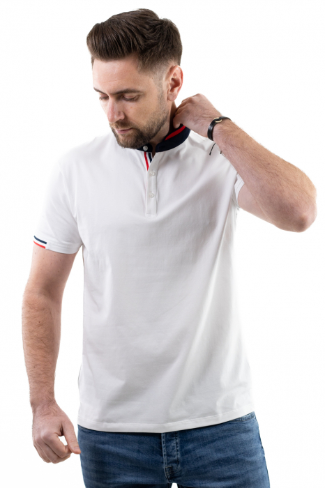 Tricou barbati alb cu guler tunica [10]
