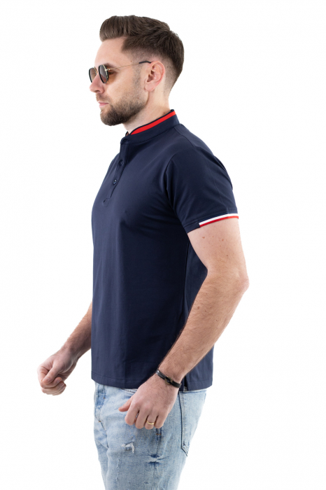 Tricou barbati bleumarin cu guler tunica [5]