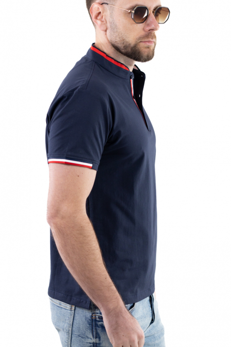 Tricou barbati bleumarin cu guler tunica [7]