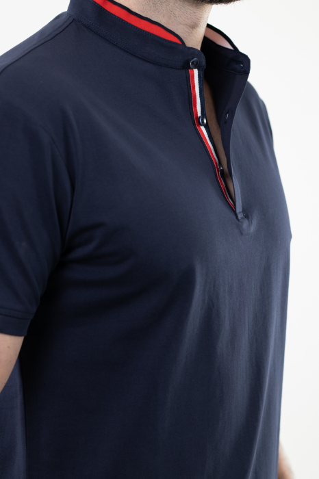 Tricou barbati bleumarin cu guler tunica [3]