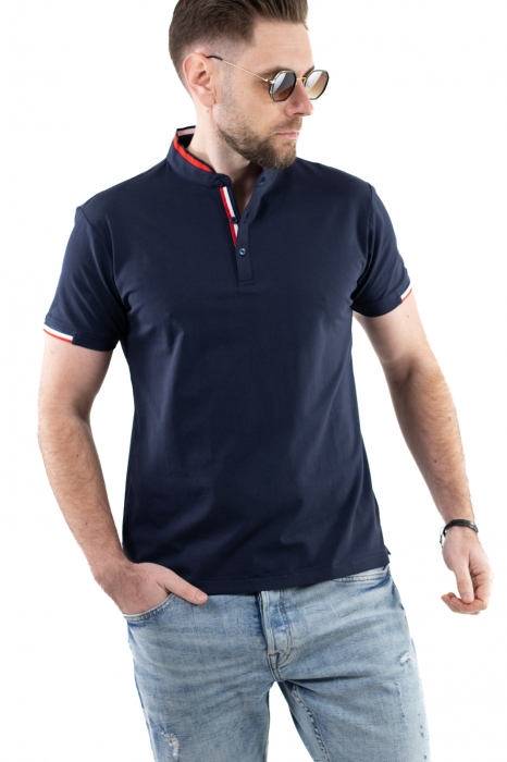 Tricou barbati bleumarin cu guler tunica [6]