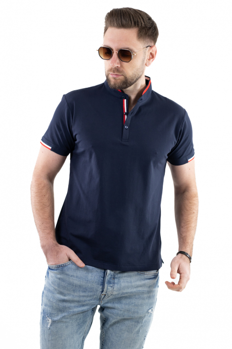 Tricou barbati bleumarin cu guler tunica [4]