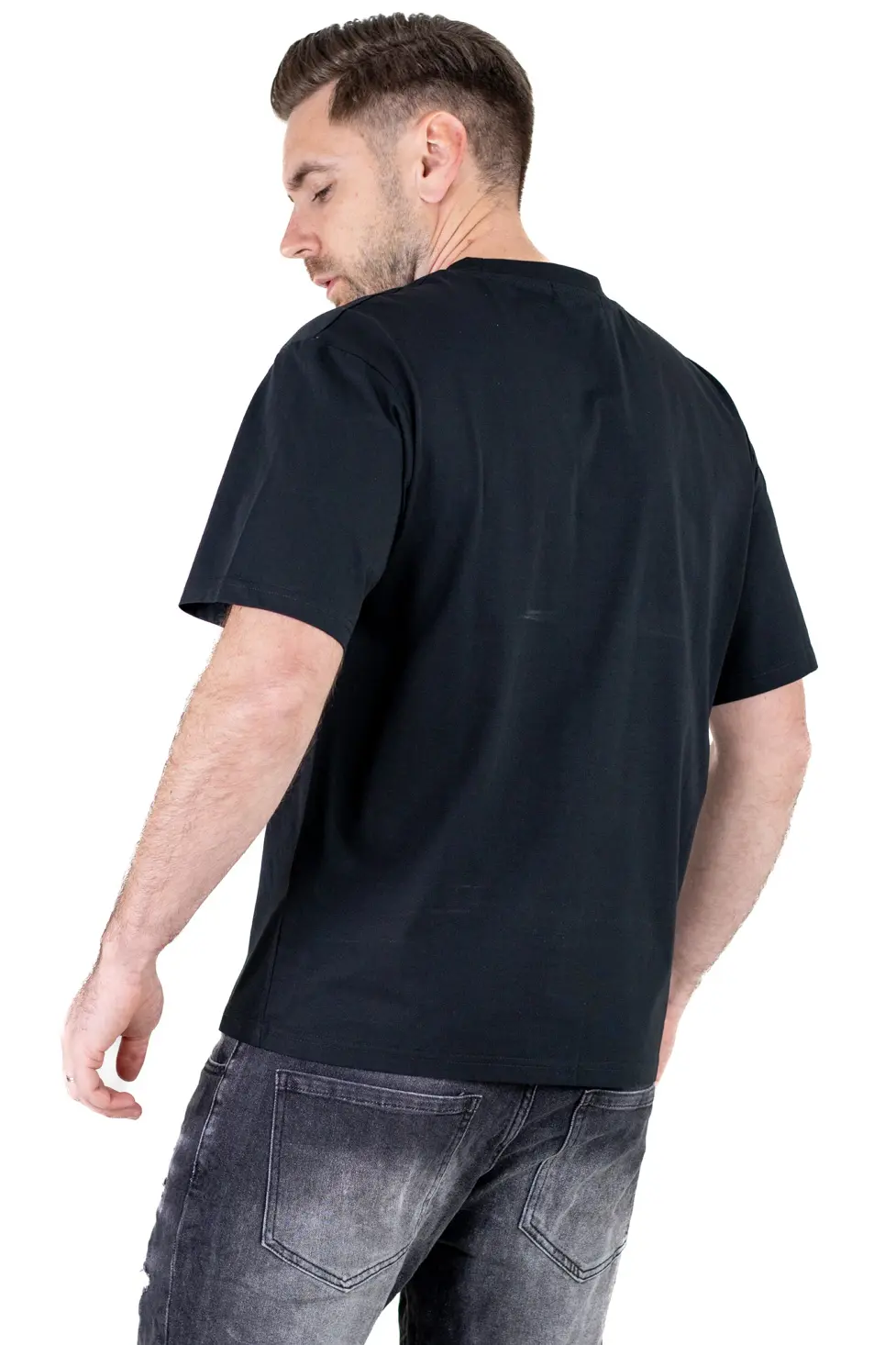 Tricou Oversize Negru Bărbați – Material Dens cu Logo [5]