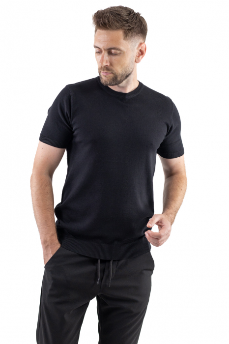 Tricou negru simplu barbati din tricot [2]