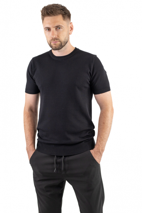 Tricou negru simplu barbati din tricot [6]