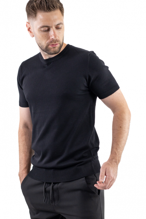 Tricou negru simplu barbati din tricot [4]