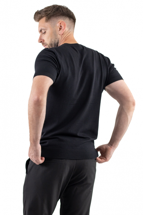 Tricou negru simplu barbati din tricot [3]