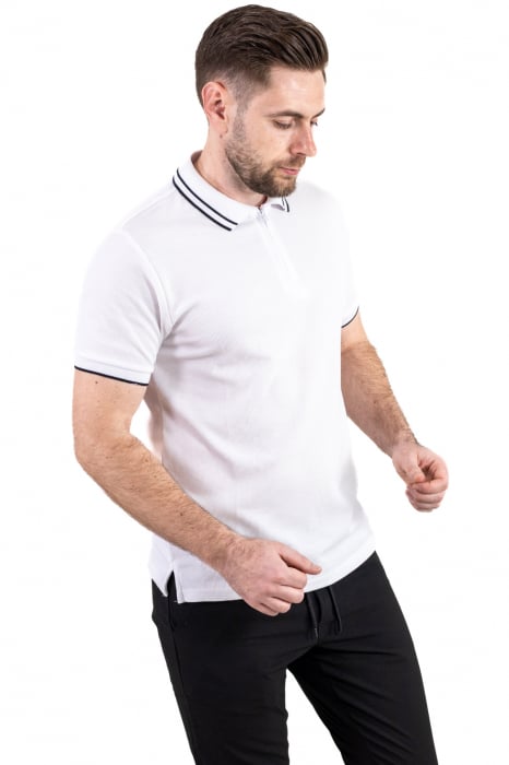 Tricou alb polo cu fermoar material texturat [5]