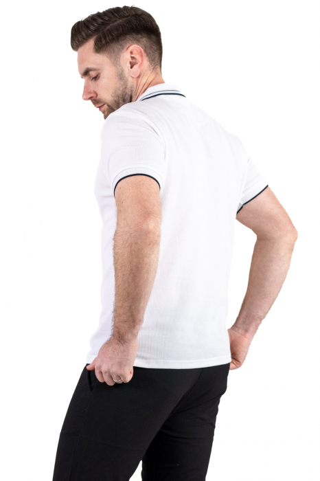 Tricou alb polo cu fermoar material texturat [7]