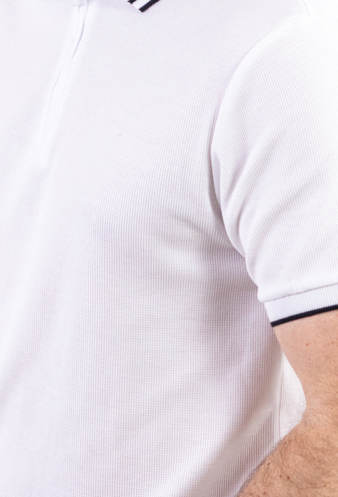 Tricou alb polo cu fermoar material texturat [4]