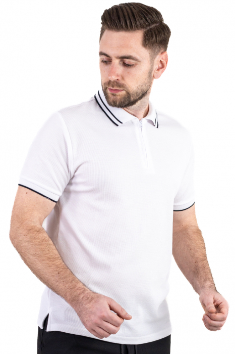Tricou alb polo cu fermoar material texturat [6]