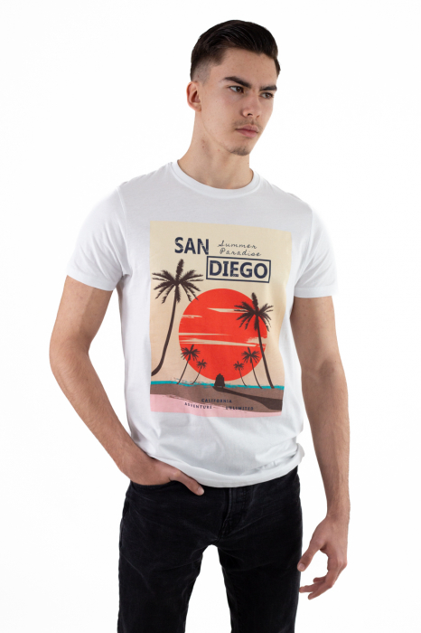 Tricou bumbac alb cu imprimeu San Diego [4]