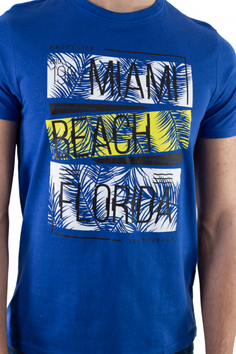 Tricou bumbac albastru cu imprimeu Miami [2]