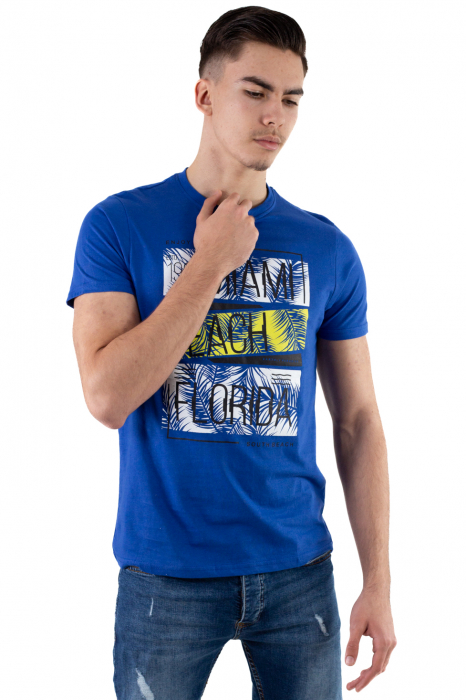 Tricou bumbac albastru cu imprimeu Miami [3]