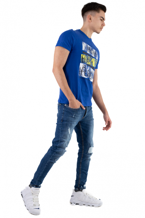 Tricou bumbac albastru cu imprimeu Miami [4]