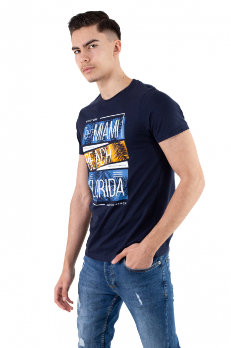 Tricou bumbac bleumarin cu imprimeu Miami [2]