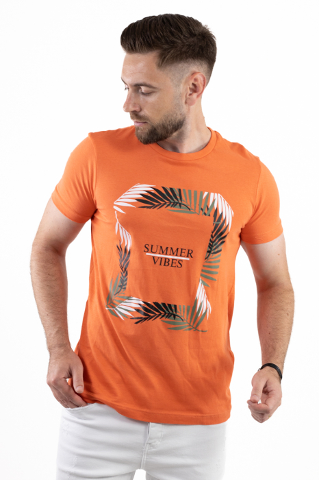 Tricou bumbac orange cu imprimeu Summer [2]