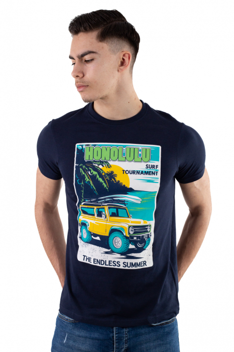 Tricou bumbac bleumarin cu print [2]
