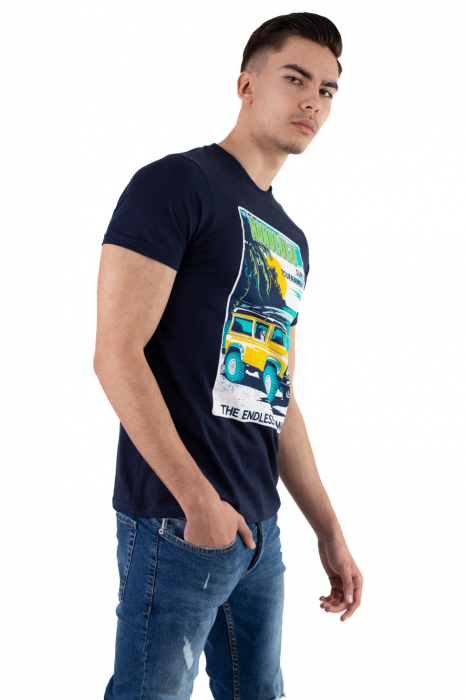Tricou bumbac bleumarin cu print [5]