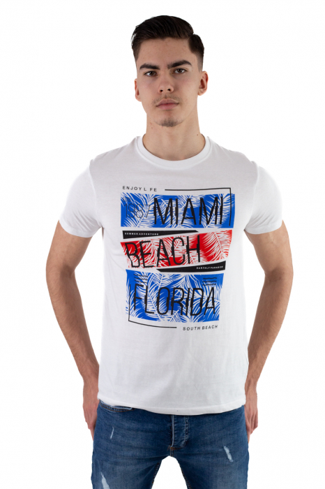 Tricou bumbac alb cu imprimeu Miami [2]
