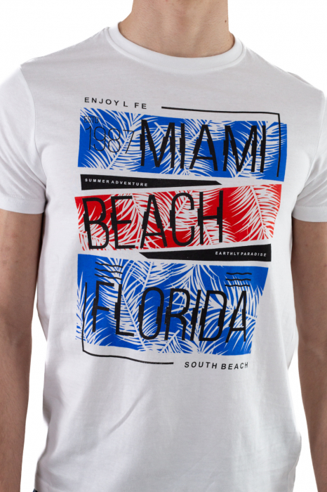 Tricou bumbac alb cu imprimeu Miami [5]
