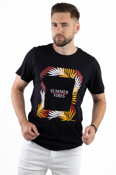 Tricou bumbac negru cu imprimeu Summer [3]