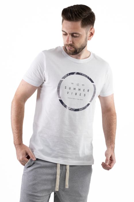 Tricou bumbac alb cu imprimeu Summer Vibes [4]