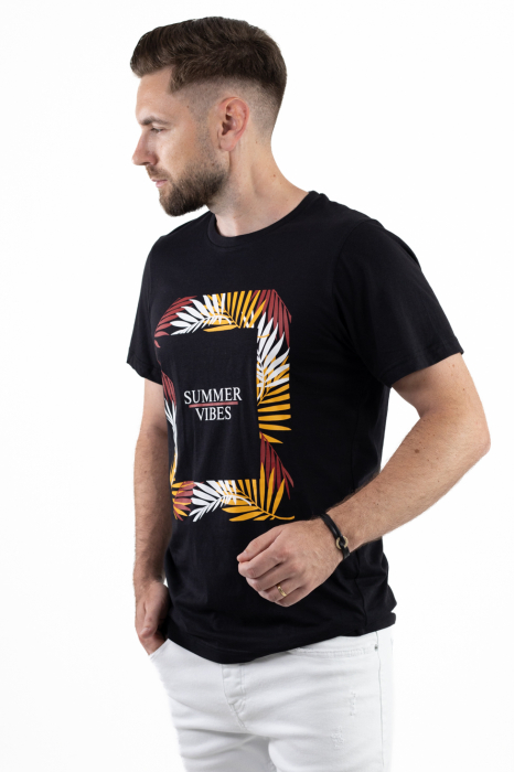 Tricou bumbac negru cu imprimeu Summer [4]