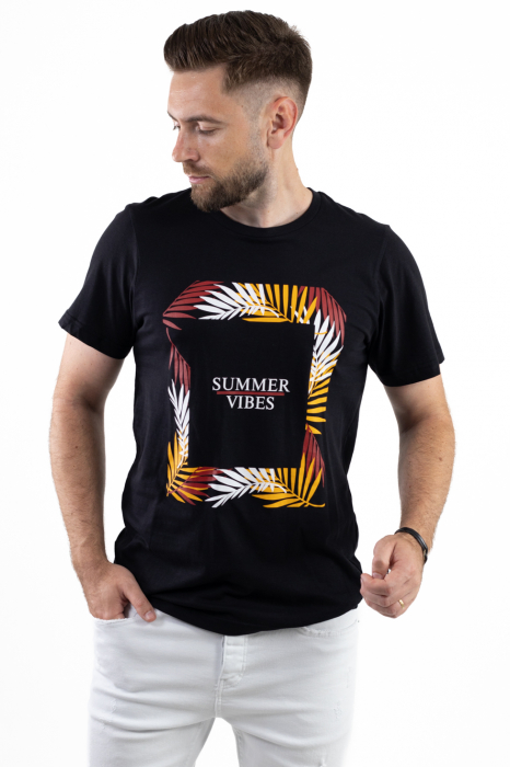 Tricou bumbac negru cu imprimeu Summer [2]