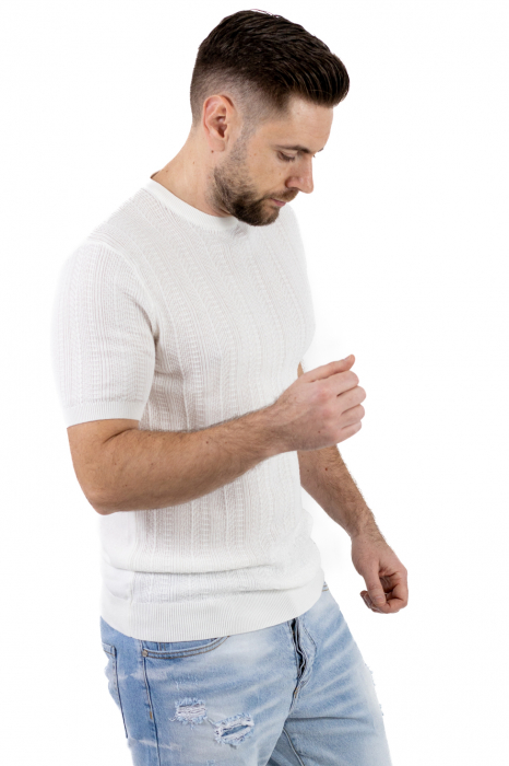 Tricou alb din tricot cu torsade [4]