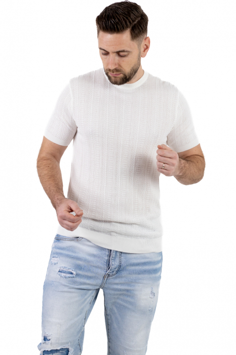 Tricou alb din tricot cu torsade [6]