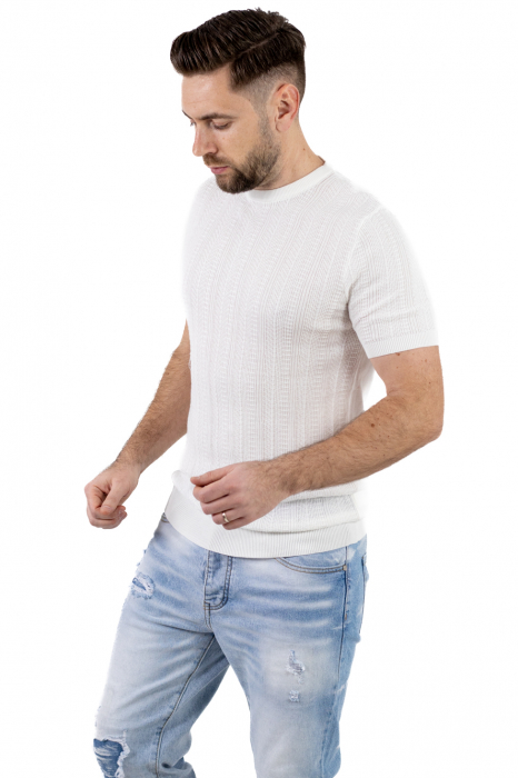 Tricou alb din tricot cu torsade [3]