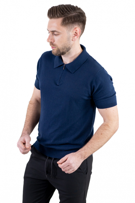 Tricou elegant bleumarin din bumbac aerisit [2]