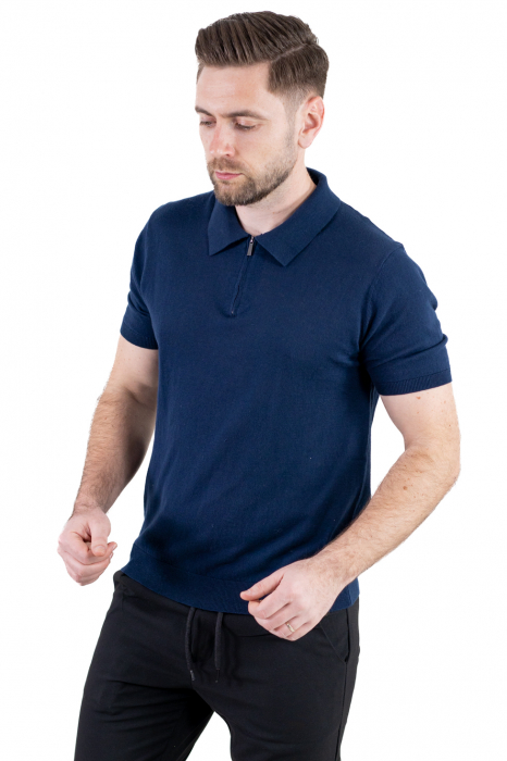 Tricou elegant bleumarin din bumbac aerisit [6]