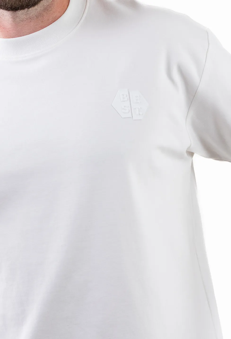 Tricou alb oversize bărbați, bumbac gros, logo subtil [4]