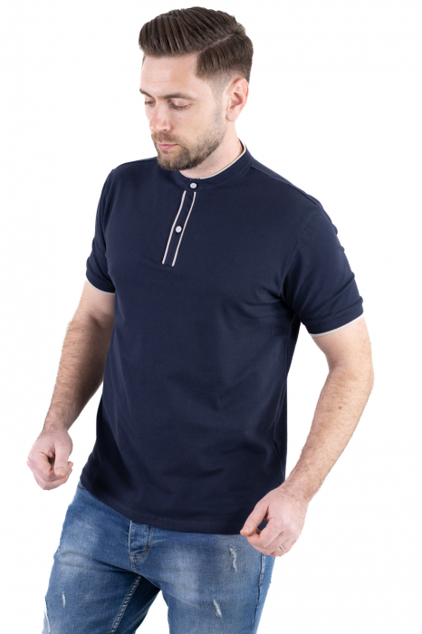 Tricou bleumarin cu guler corean si 2 nasturi [7]