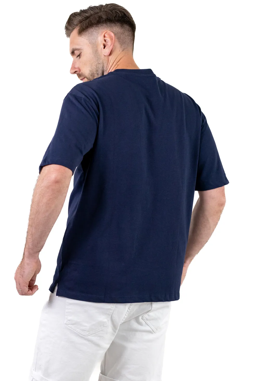 Tricou oversize bleumarin bumbac cu buzunar pentru bărbați [4]
