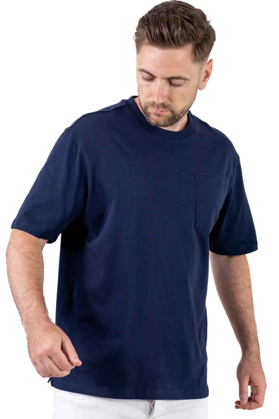 Tricou oversize bleumarin bumbac cu buzunar pentru bărbați [5]