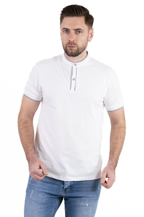 Tricou alb cu guler corean si 2 nasturi [6]