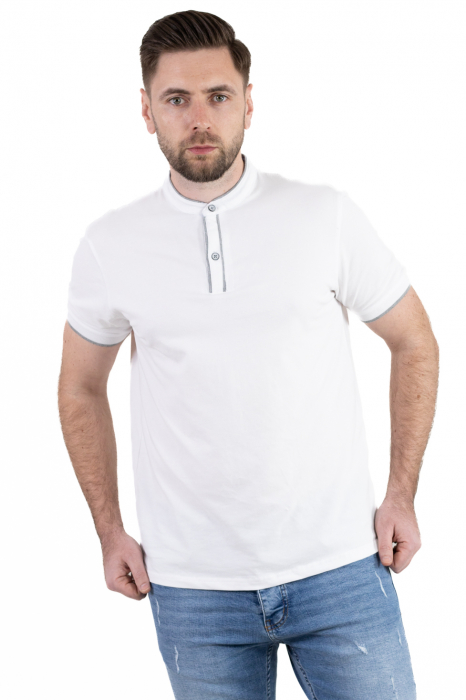 Tricou alb cu guler corean si 2 nasturi [3]