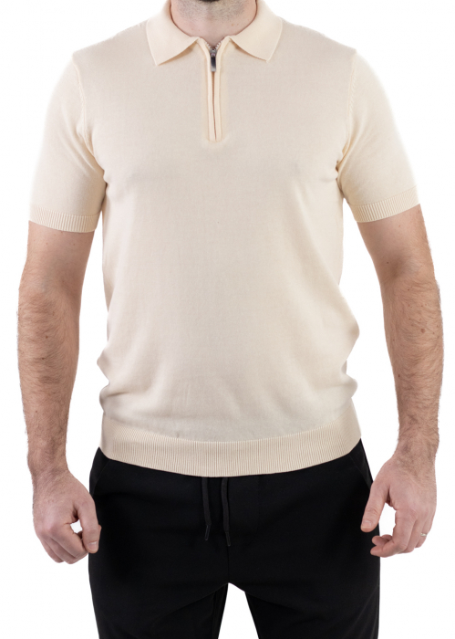 Tricou crem elegant cu guler normal si fermoar [8]
