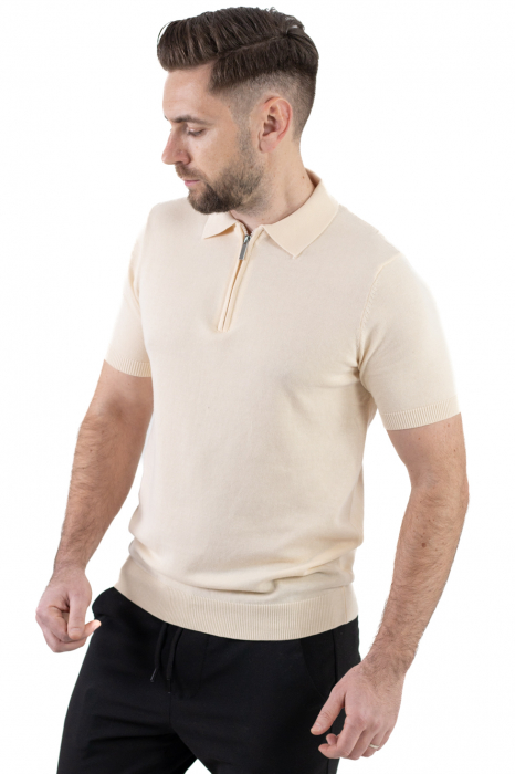 Tricou crem elegant cu guler normal si fermoar [10]
