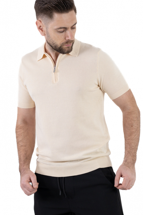 Tricou crem elegant cu guler normal si fermoar [7]