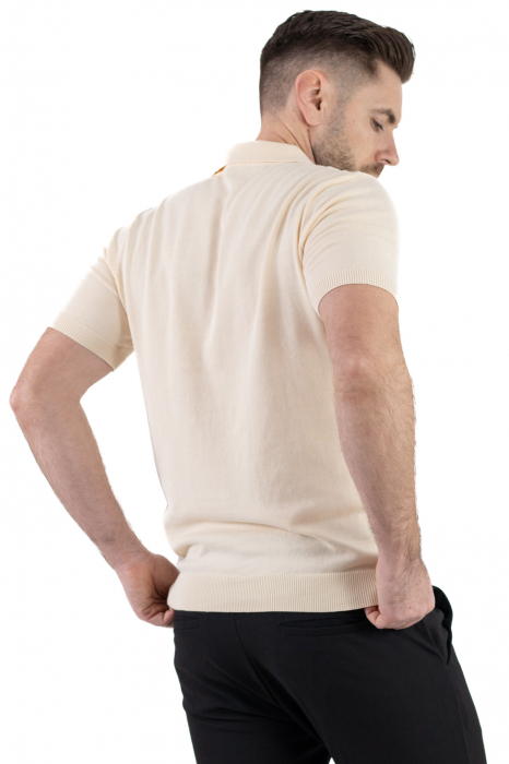 Tricou crem elegant cu guler normal si fermoar [9]