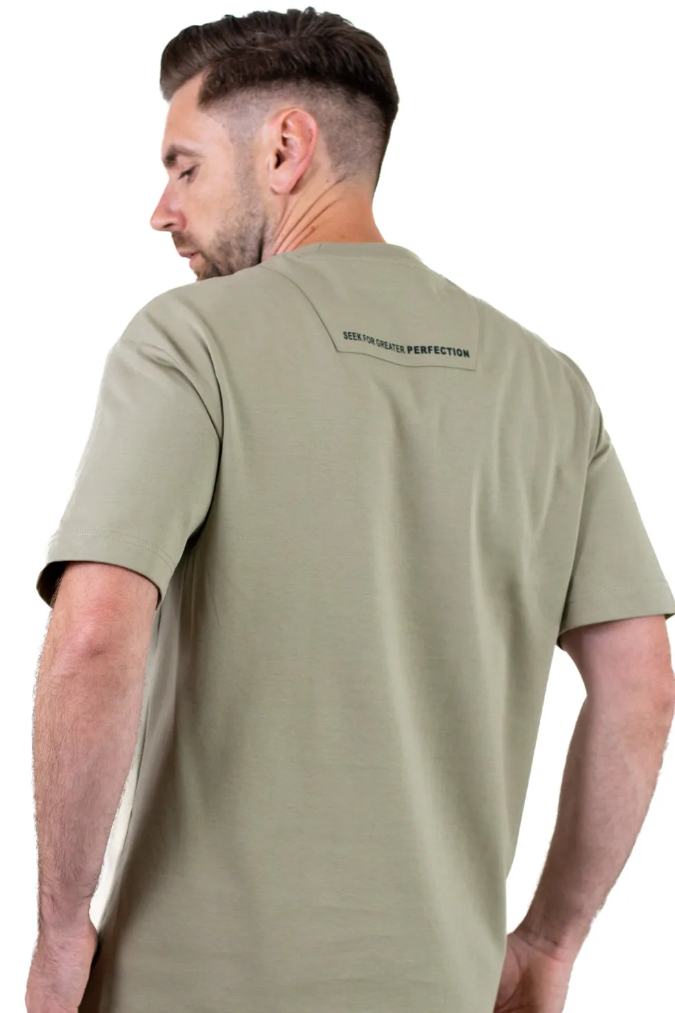 Tricou oversize bărbați kaki, bumbac gros, logo subtil [4]